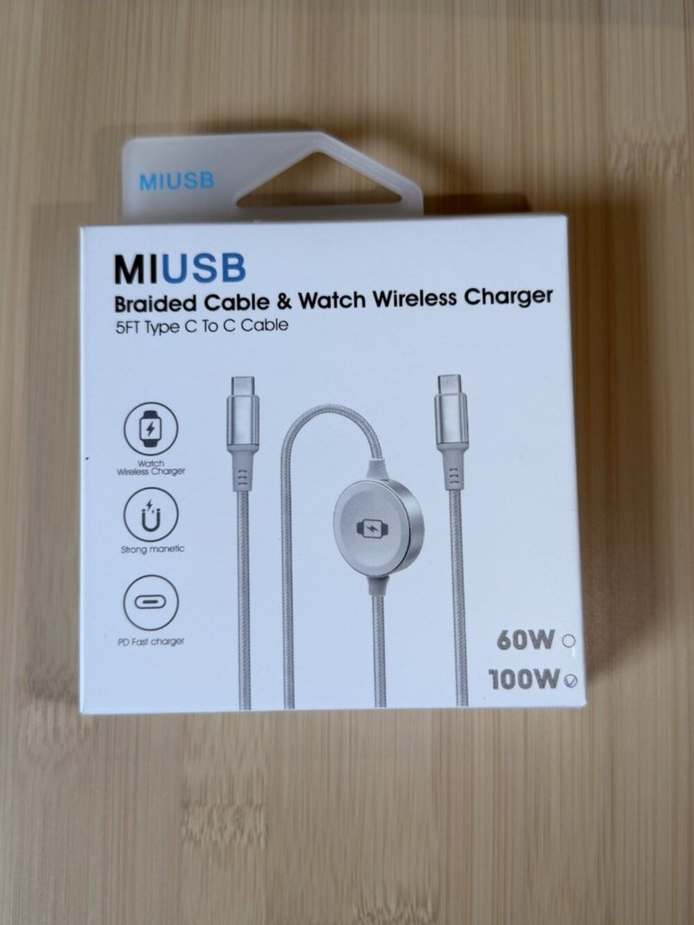 2-in-1 100W USB-C Fast Charger Cable + Apple Watch Magnetic Charger 5ft